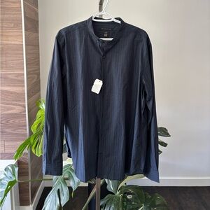 John Varvatos Shirt Long Sleeve Navy Striped NEW 100% Cotton Men's Sz L